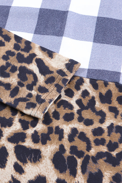 Leopard Leopard Plaid Patchwork Cowl Neck Sweatshirt