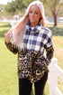 Leopard Leopard Plaid Patchwork Cowl Neck Sweatshirt