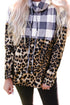 Leopard Leopard Plaid Patchwork Cowl Neck Sweatshirt