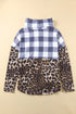 Leopard Leopard Plaid Patchwork Cowl Neck Sweatshirt