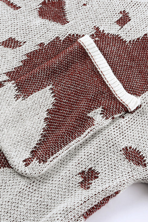 Leopard Leopard Print Side Slit Knit Sweater