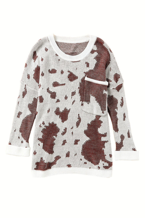 Leopard Leopard Print Side Slit Knit Sweater