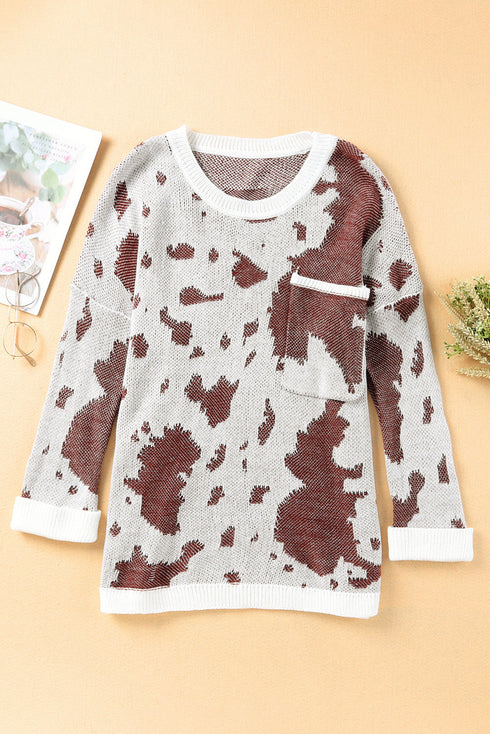 Leopard Leopard Print Side Slit Knit Sweater