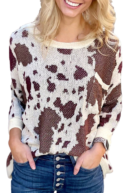 Leopard Leopard Print Side Slit Knit Sweater
