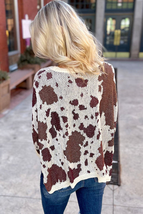 Leopard Leopard Print Side Slit Knit Sweater