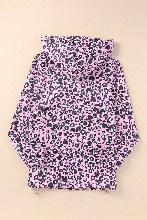Leopard Leopard Print Zipper Kangaroo Pocket Pullover Hoodie