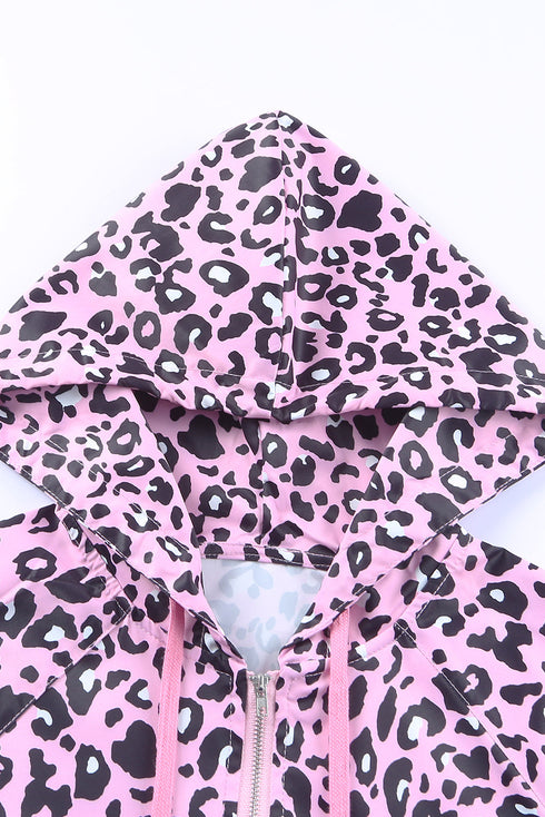 Leopard Leopard Print Zipper Kangaroo Pocket Pullover Hoodie