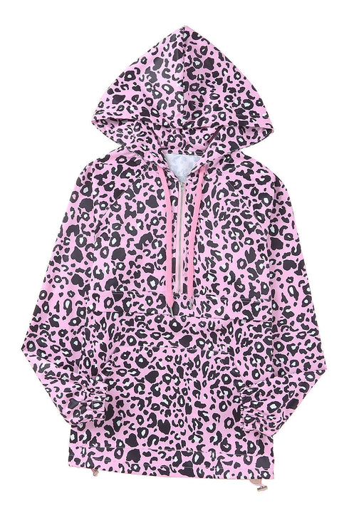 Leopard Leopard Print Zipper Kangaroo Pocket Pullover Hoodie