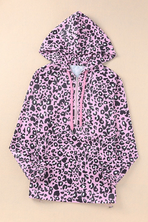Leopard Leopard Print Zipper Kangaroo Pocket Pullover Hoodie