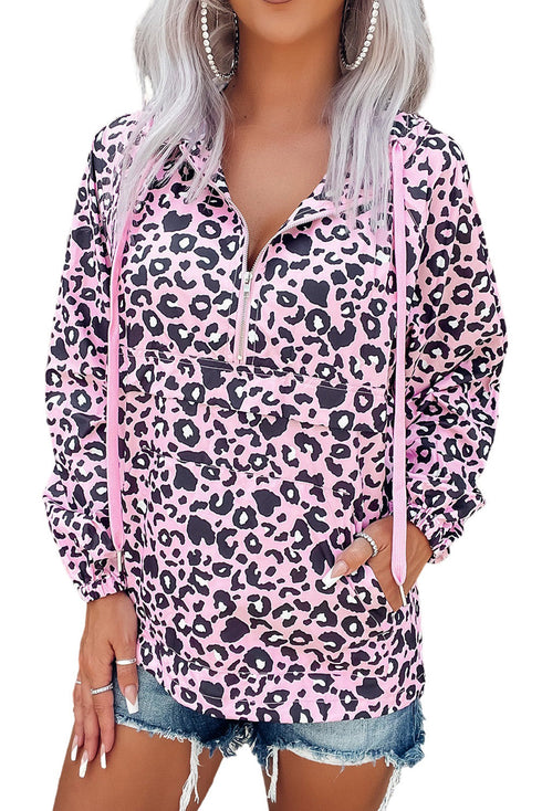 Leopard Leopard Print Zipper Kangaroo Pocket Pullover Hoodie