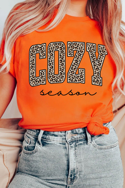 Leopard Letter Print Round Neck Cozy Casual Graphic Tee
