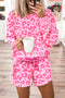 Leopard Long Sleeve Satin Tie Shorts Two Piece Set