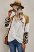 Leopard Long Sleeve Waffle Knit Blouse With Twist Knot