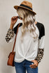 Leopard Long Sleeve Waffle Knit Blouse With Twist Knot