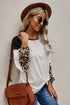 Leopard Long Sleeve Waffle Knit Blouse With Twist Knot