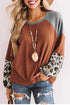 Leopard Long Sleeve Waffle Knit Blouse With Twist Knot
