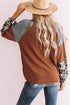Leopard Long Sleeve Waffle Knit Blouse With Twist Knot