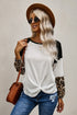 Leopard Long Sleeve Waffle Knit Blouse With Twist Knot
