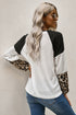 Leopard Long Sleeve Waffle Knit Blouse With Twist Knot