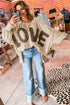 Leopard LOVE Applique Oversized Drop Shoulder Crew Neck Sweatshirt