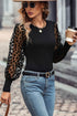 Leopard Mesh Puff Sleeve Patchwork Slim Fit Top