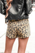 Leopard Mid Waist Frayed Hemline Denim Shorts