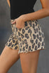 Leopard Mid Waist Frayed Hemline Denim Shorts