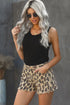 Leopard Mid Waist Frayed Hemline Denim Shorts