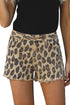 Leopard Mid Waist Frayed Hemline Denim Shorts