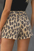 Leopard Mid Waist Frayed Hemline Denim Shorts