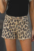 Leopard Mid Waist Frayed Hemline Denim Shorts