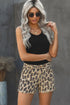 Leopard Mid Waist Frayed Hemline Denim Shorts