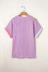 Leopard Mixed Print Patchwork Corded Knit T Shirt