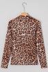 Leopard Mock Neck Sheer Mesh Fitted Long Sleeve Top