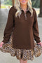 Leopard Patchwork Collared Long Sleeve Mini Dress