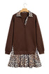 Leopard Patchwork Collared Long Sleeve Mini Dress