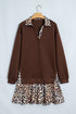 Leopard Patchwork Collared Long Sleeve Mini Dress