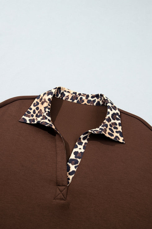 Leopard Patchwork Collared Long Sleeve Mini Dress