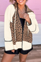 Leopard Patchwork Contrast Piping Hooded Open Front Jacket
