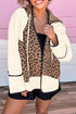 Leopard Patchwork Contrast Piping Hooded Open Front Jacket