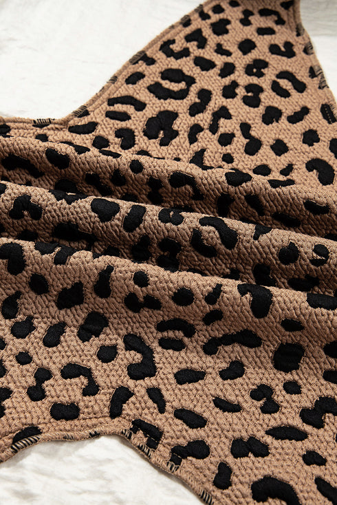 Leopard Patchwork Contrast Piping Hooded Open Front Jacket