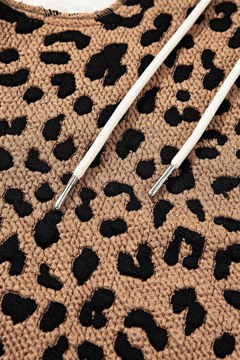 Leopard Patchwork Contrast Piping Hooded Open Front Jacket