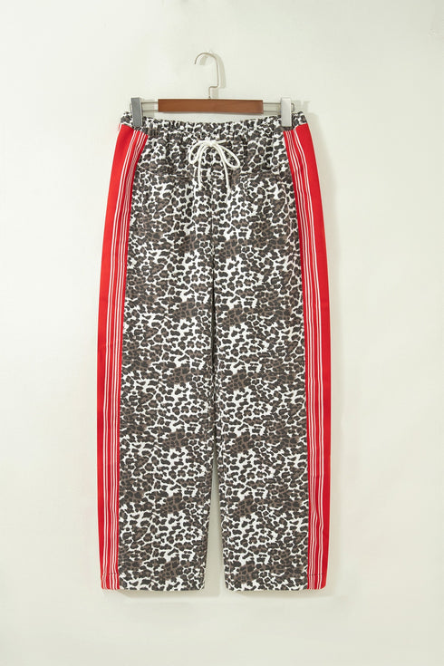 Leopard Patchwork Elastic Waist Panel Detail Jeans