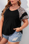 Leopard Patchwork Ruffle Sleeve Casual Plus Size Summer Top