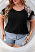 Leopard Patchwork Ruffle Sleeve Casual Plus Size Summer Top