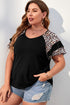 Leopard Patchwork Ruffle Sleeve Casual Plus Size Summer Top