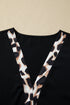 Leopard Patchwork V Neck Ruffle Hem Plus Size Mini Dress