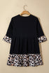 Leopard Patchwork V Neck Ruffle Hem Plus Size Mini Dress