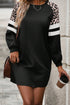 Leopard Patchwork Varsity Raglan Sweatshirt Shift Mini Dress