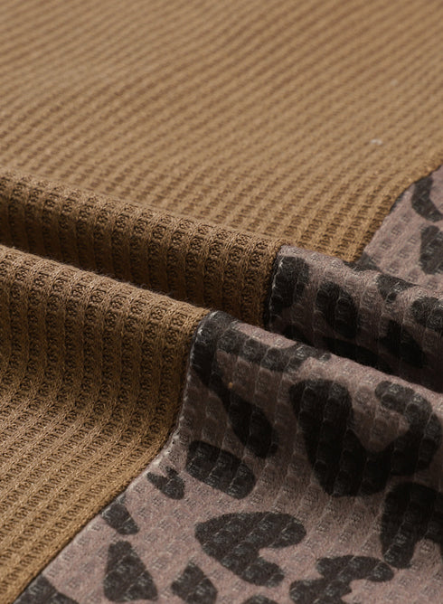 Leopard Patchwork Waffle Knit Buttoned Blouse